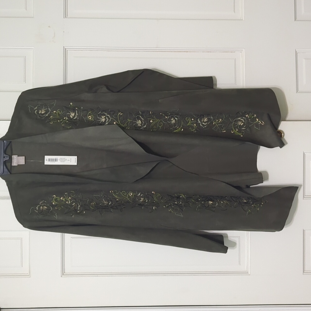 Chicos Olive Green Faux Suede Drape Jacket